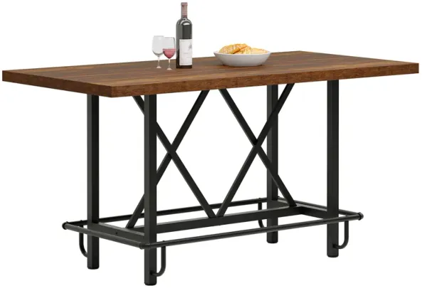 Tribesigns Rectangular Counter Height Dining Table with Metal Footrest for 6 People, 35.43" Tall (Rustic Brown)