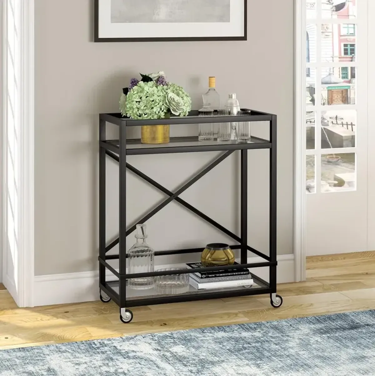 Hudson&Canal Wilson 30'' Wide Rectangular Bar Cart in Blackened Bronze