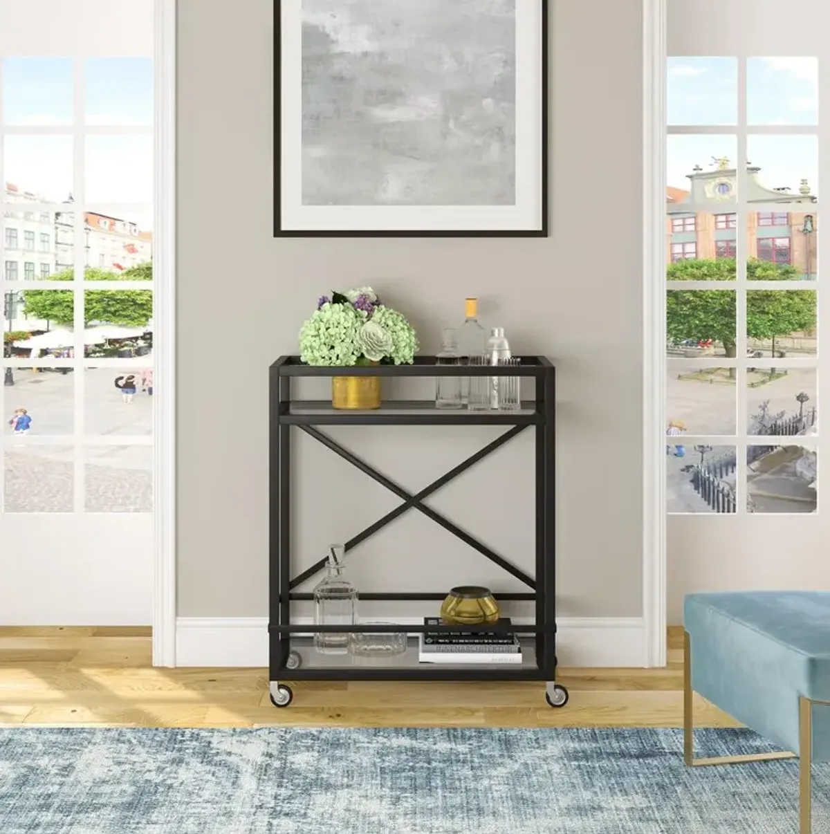 Hudson&Canal Wilson 30'' Wide Rectangular Bar Cart in Blackened Bronze