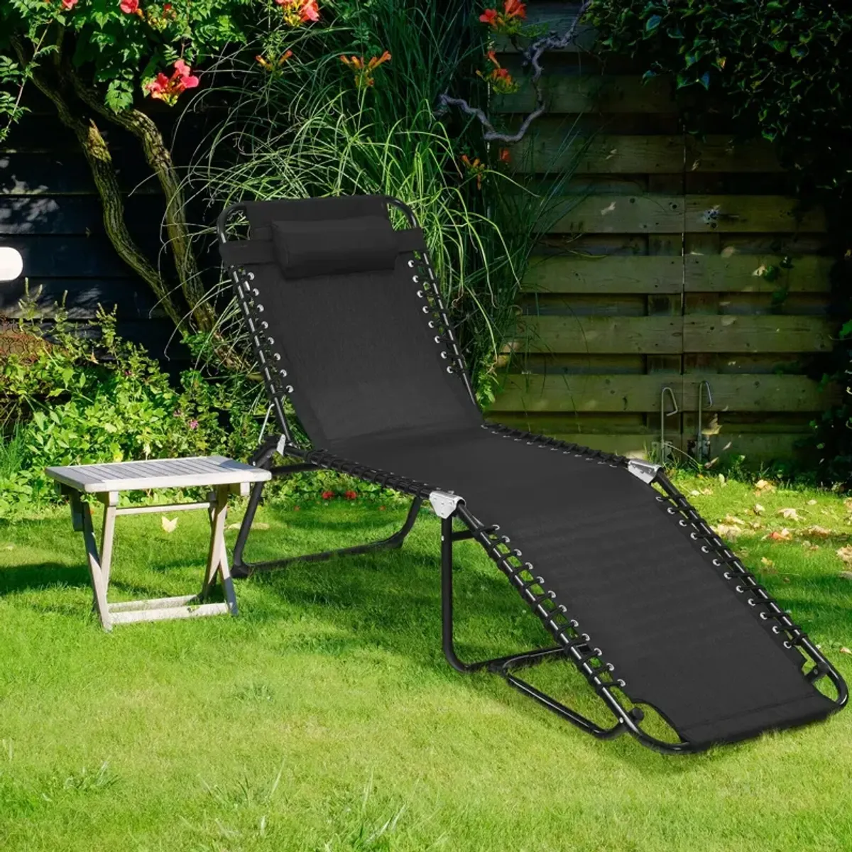 Folding Heightening Design Beach Lounge Chair with Pillow for Patio