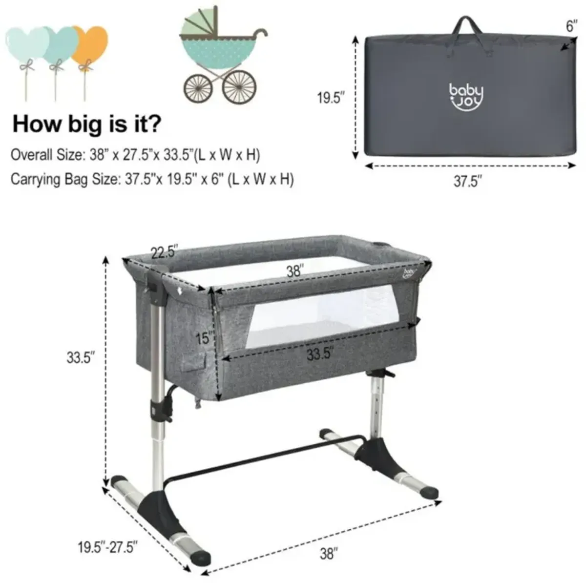 Hivvago Travel Portable Baby Bed Side Sleeper  Bassinet Crib with Carrying Bag