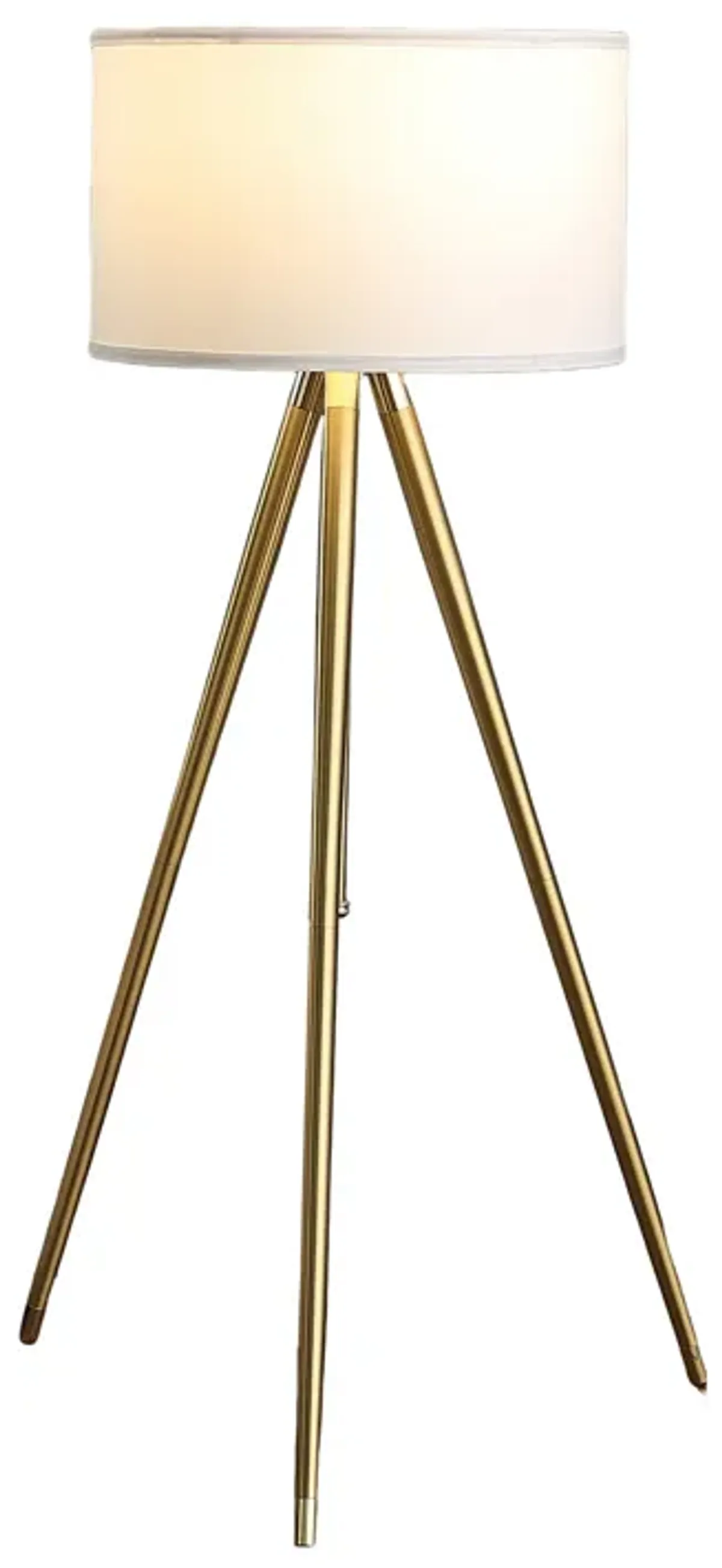 Kera Floor Lamp, White Drum Shade, Brass Gold Tripod Base 64 Inch  - Benzara