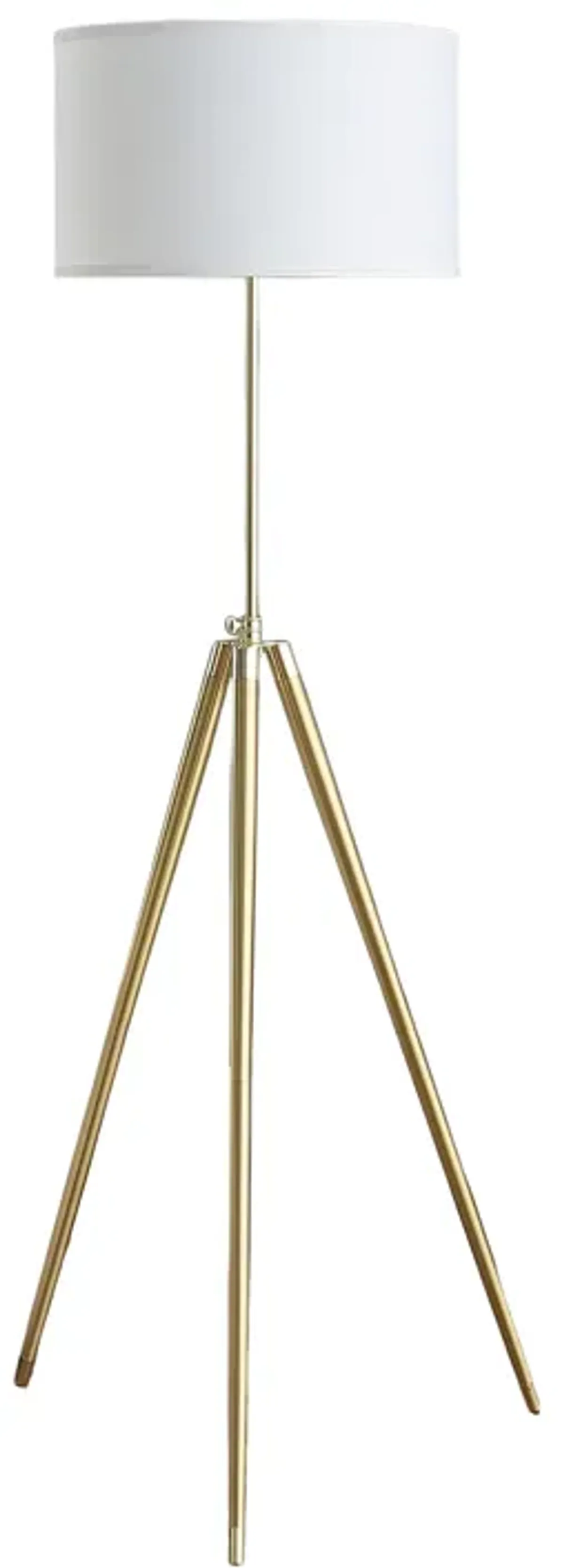 Kera Floor Lamp, White Drum Shade, Brass Gold Tripod Base 64 Inch  - Benzara