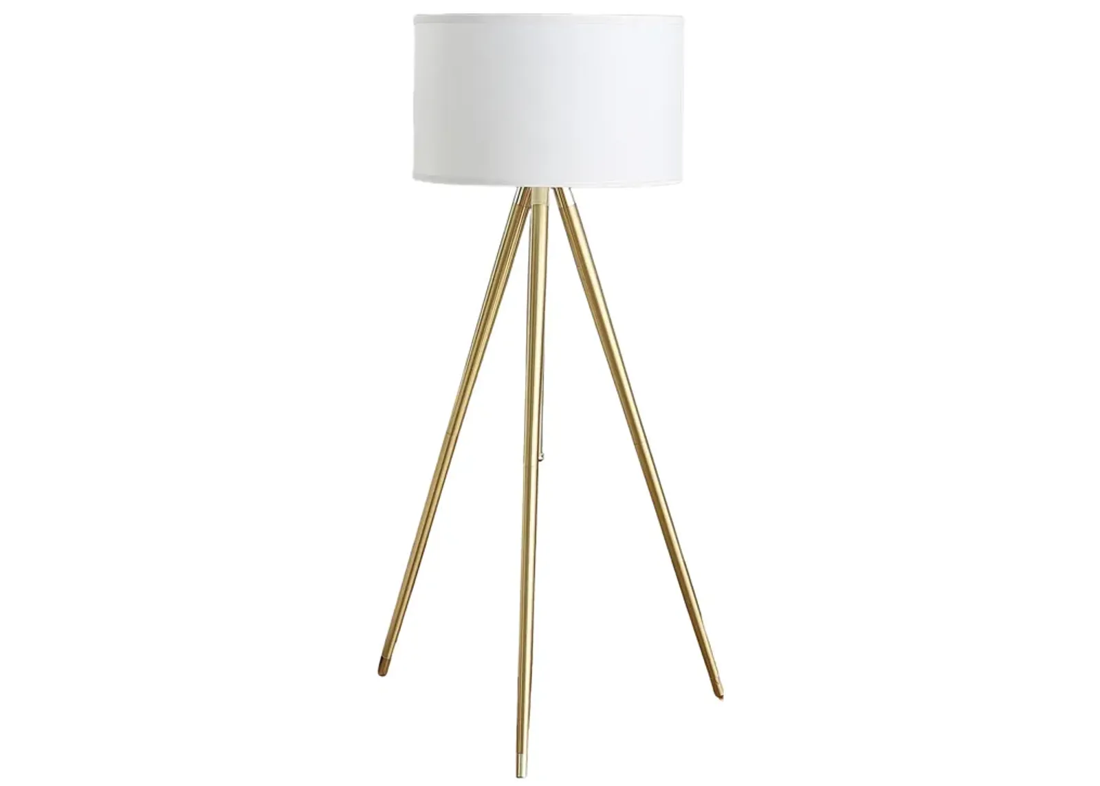 Kera Floor Lamp, White Drum Shade, Brass Gold Tripod Base 64 Inch  - Benzara