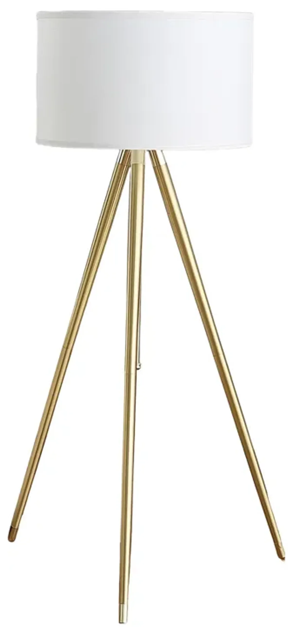 Kera Floor Lamp, White Drum Shade, Brass Gold Tripod Base 64 Inch  - Benzara