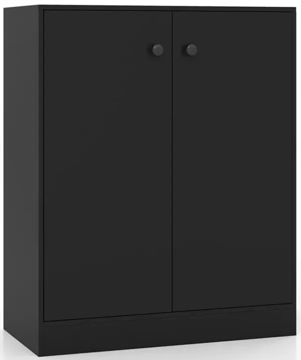 2-Door Modern Floor Storage Cabinet with 3-Tier Shelf-Black