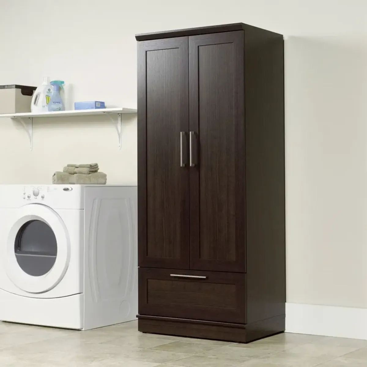 Hivvago Bedroom Wardrobe Armoire Cabinet in Dark Brown Oak Wood Finish