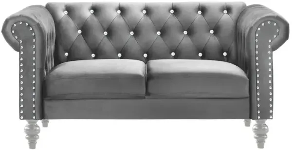New Classic Furniture Furniture Emma Velvet Fabric Loveseat with Rolled Arms in Gray