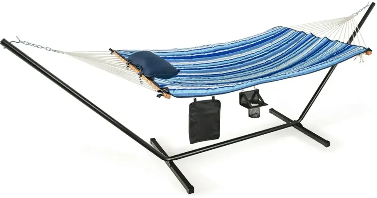 Hammock Chair Stand Set Cotton Swing with Pillow Cup Holder Indoor Outdoor