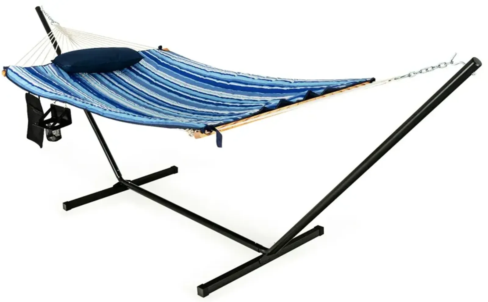 Hammock Chair Stand Set Cotton Swing with Pillow Cup Holder Indoor Outdoor