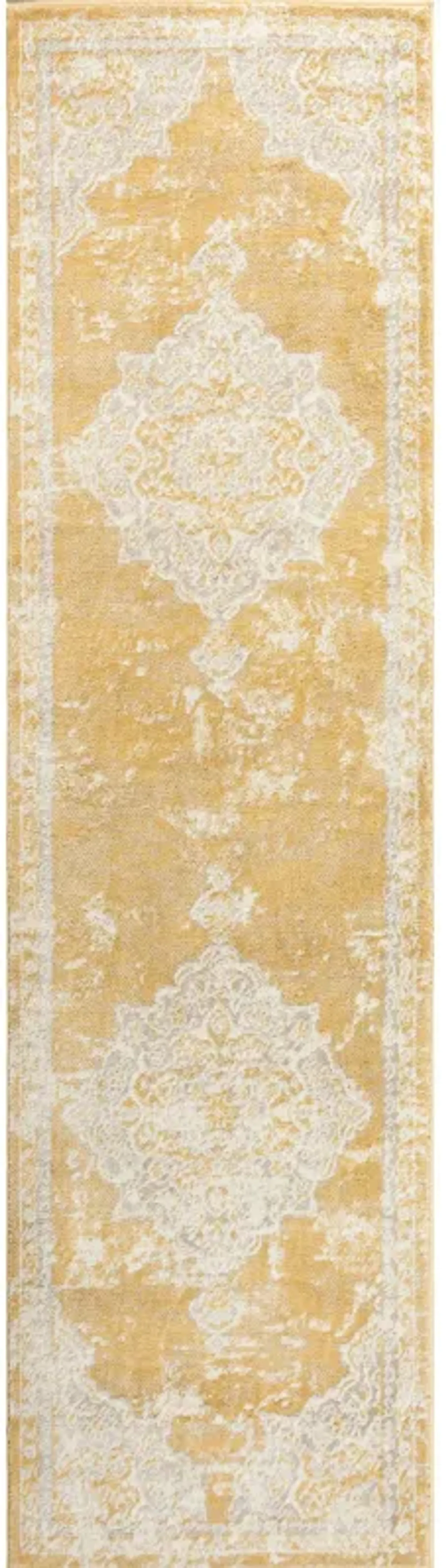 Alhambra Ornate Medallion Modern Yellow/Cream 2 ft. x 8 ft. Runner Rug