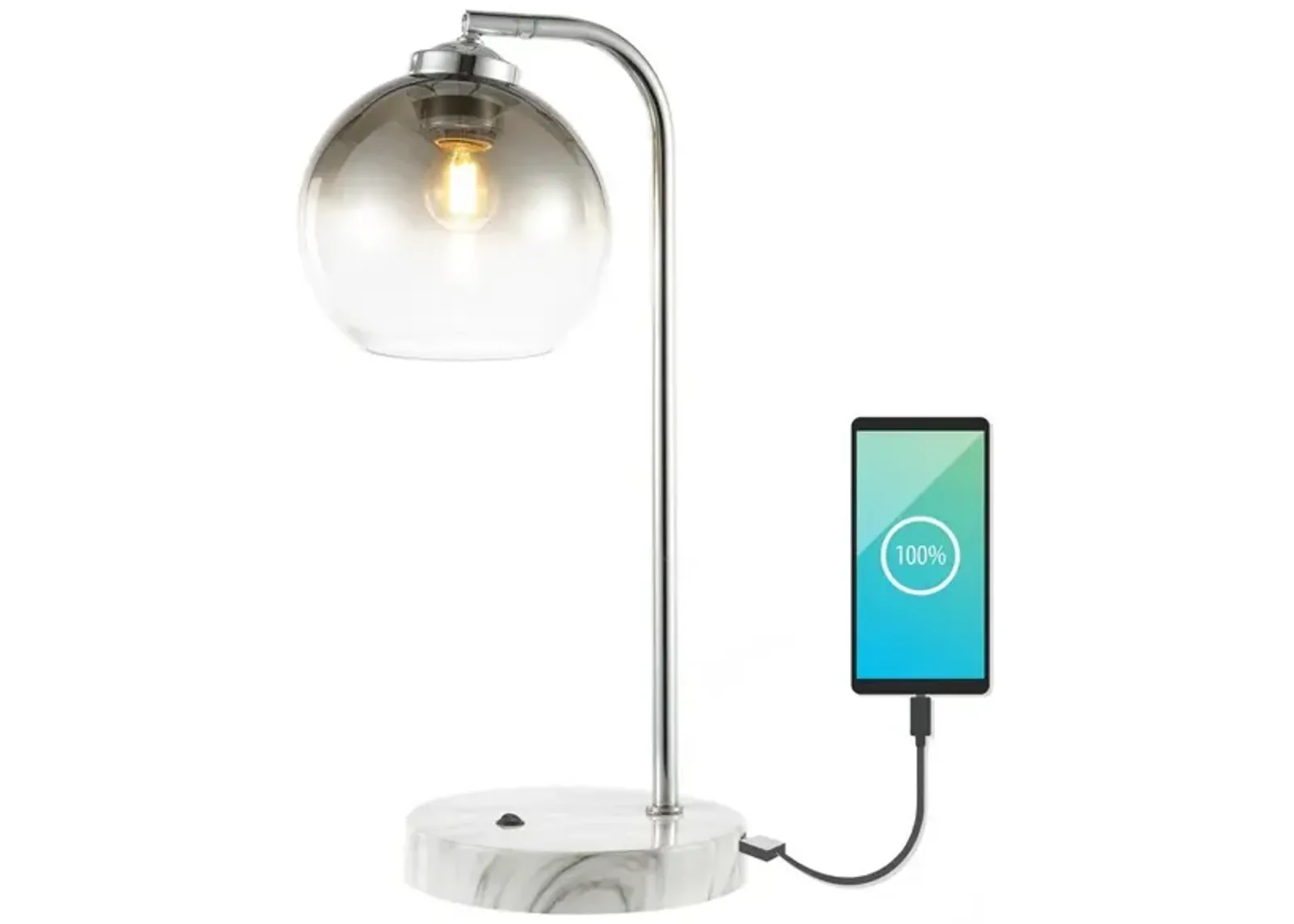 Ada Industrial Contemporary Iron/Glass LED Task Lamp with USB Charging Port