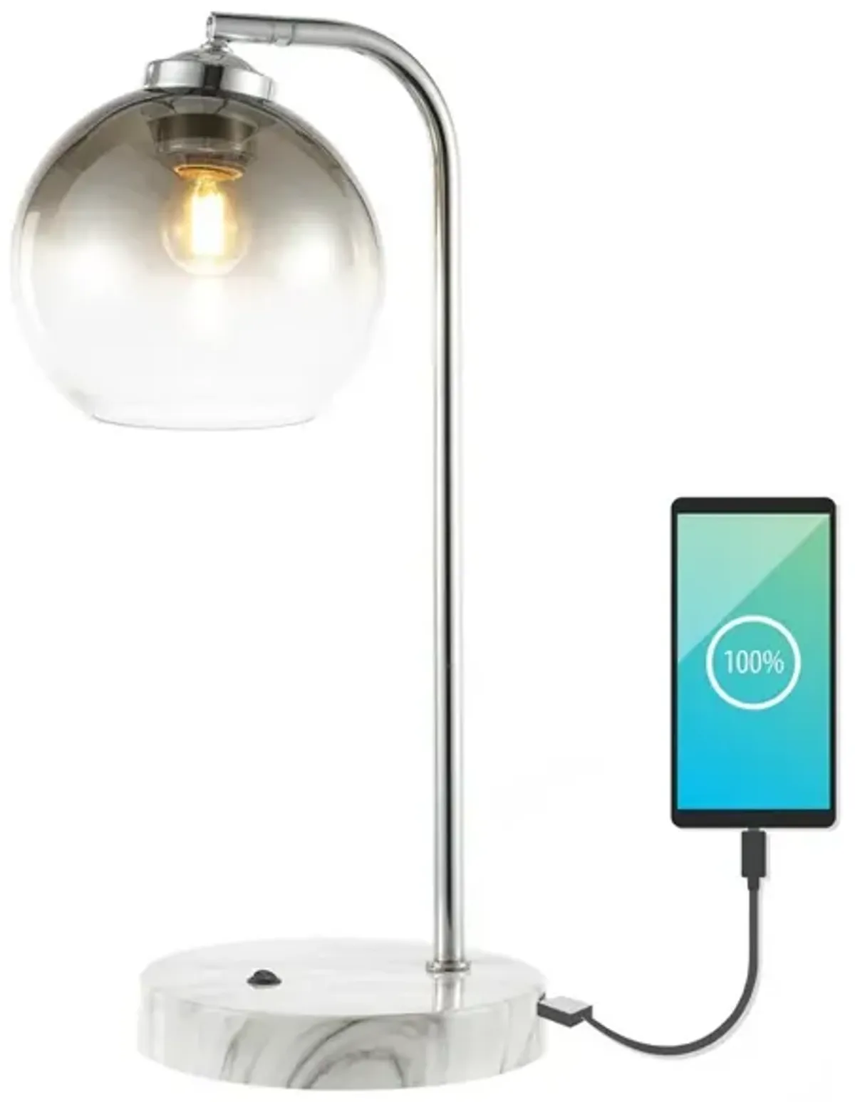 Ada Industrial Contemporary Iron/Glass LED Task Lamp with USB Charging Port