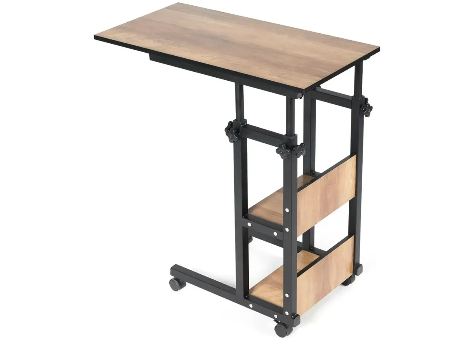 C-Shape Mobile Snack End Table with Storage Shelves