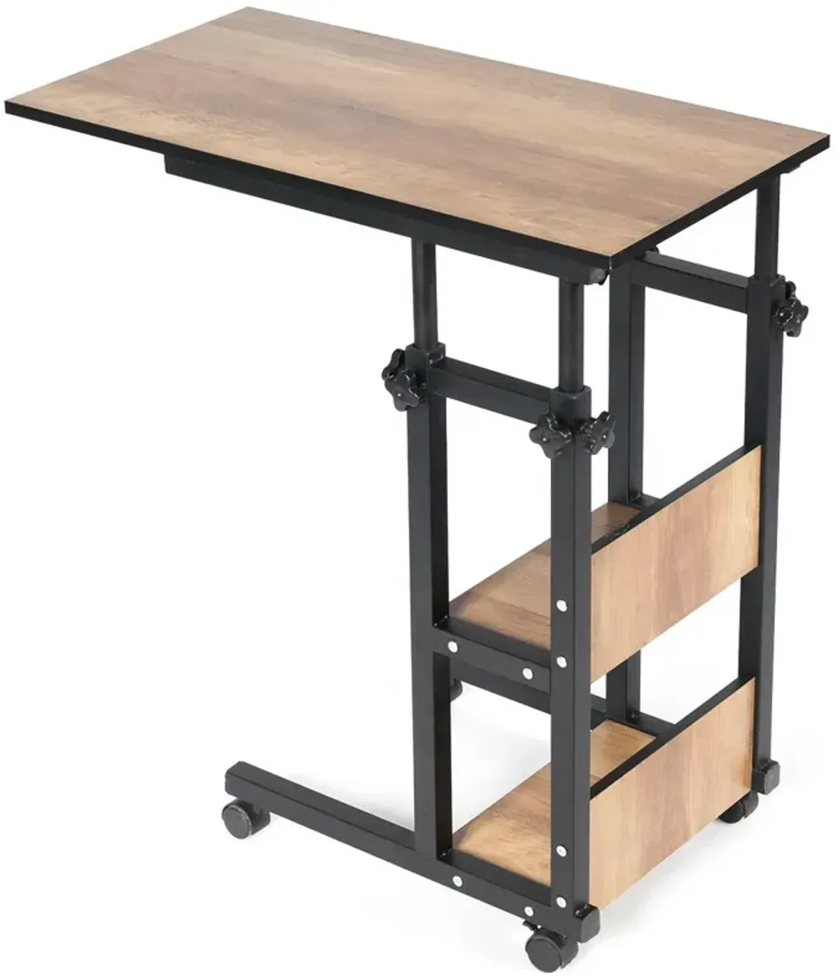 C-Shape Mobile Snack End Table with Storage Shelves