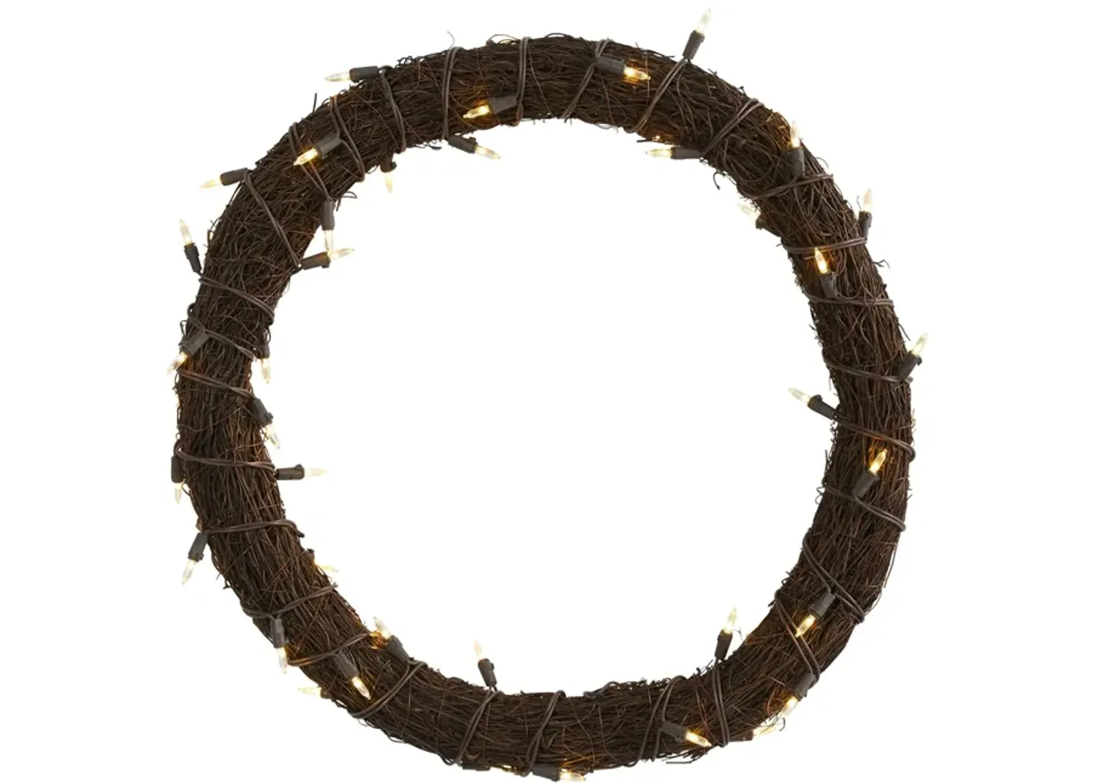 HomPlanti 20" Vine Wreath with 50 White Warm LED Lights