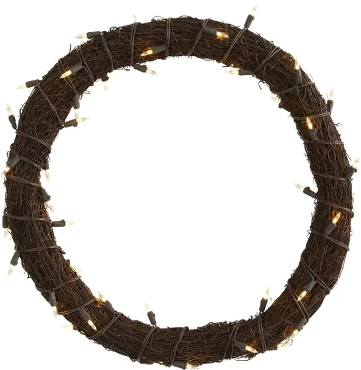 HomPlanti 20" Vine Wreath with 50 White Warm LED Lights