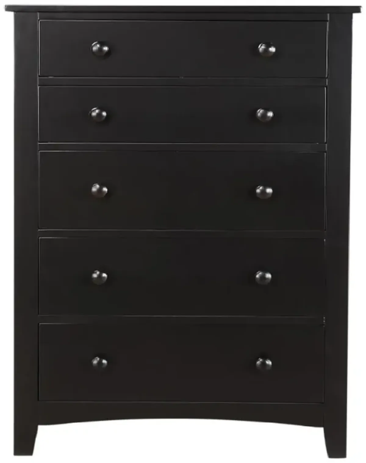 Pine Wood With Varied Size 5 Drawer Chest, Black-Benzara