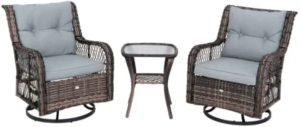 Hivvago 3 Pieces Outdoor Swivel Rocker Set with Small Side Table-Gray