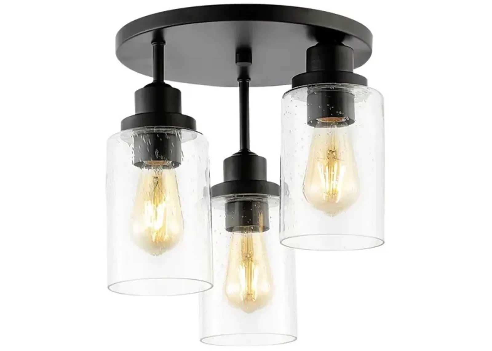 Jonah 3-Light Bohemian Farmhouse Iron/Seeded Glass LED Semi Flush Mount