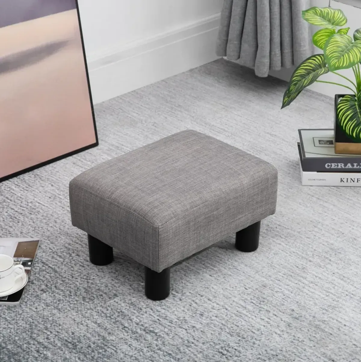 Gray Versatile Seat: 16" Linen Fabric Ottoman Cube Footrest