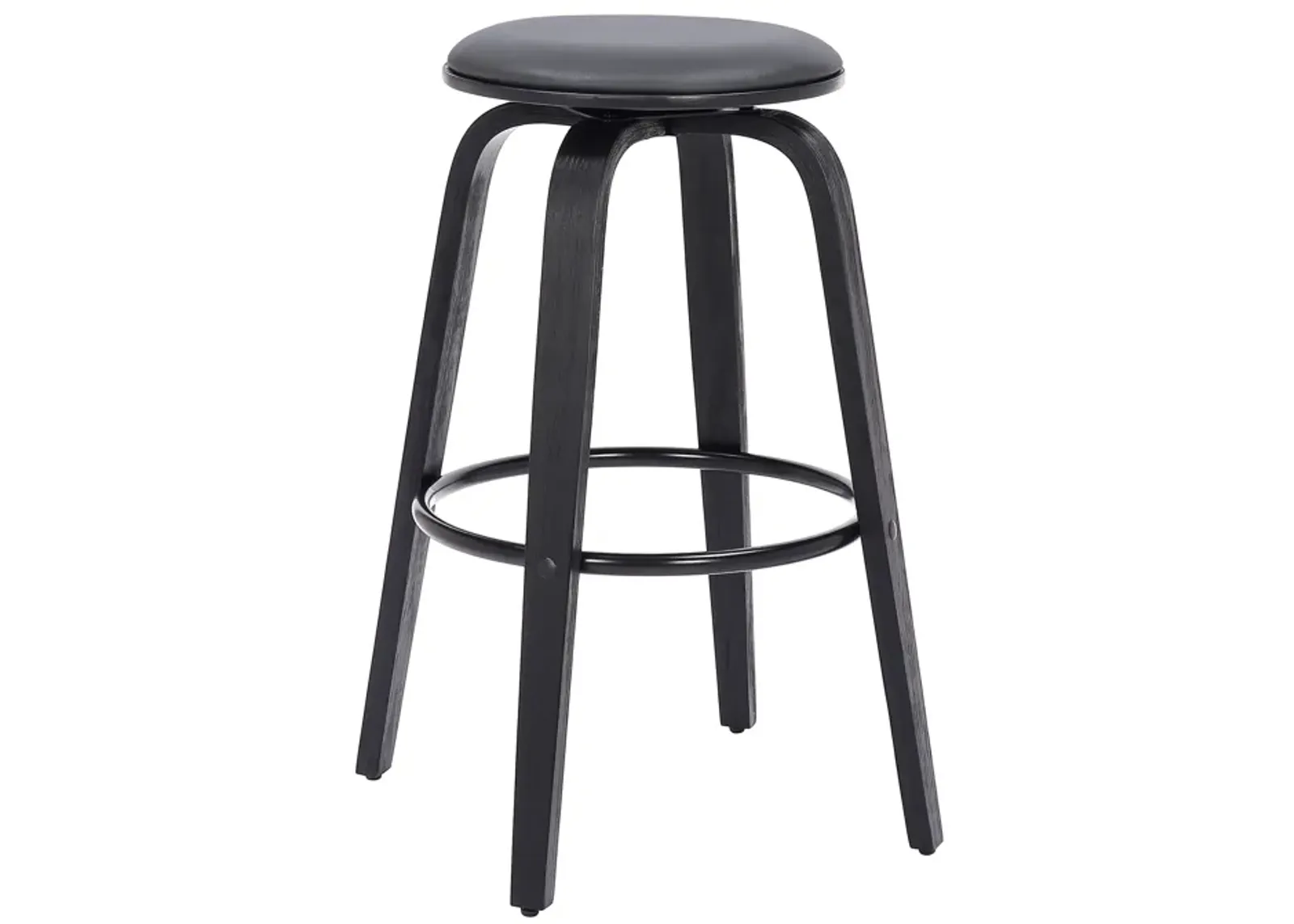 30 Inch Swivel Bar Stool, Wood and Vegan Faux Leather, Gray-Benzara