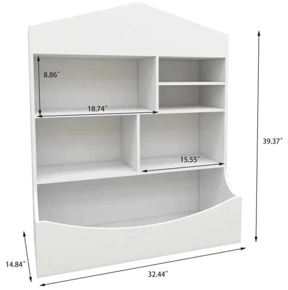 Multi-Functional Children's Bookcase in White, 7 Shelf Display Organizer