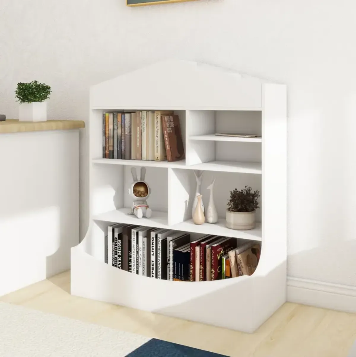 Multi-Functional Children's Bookcase in White, 7 Shelf Display Organizer