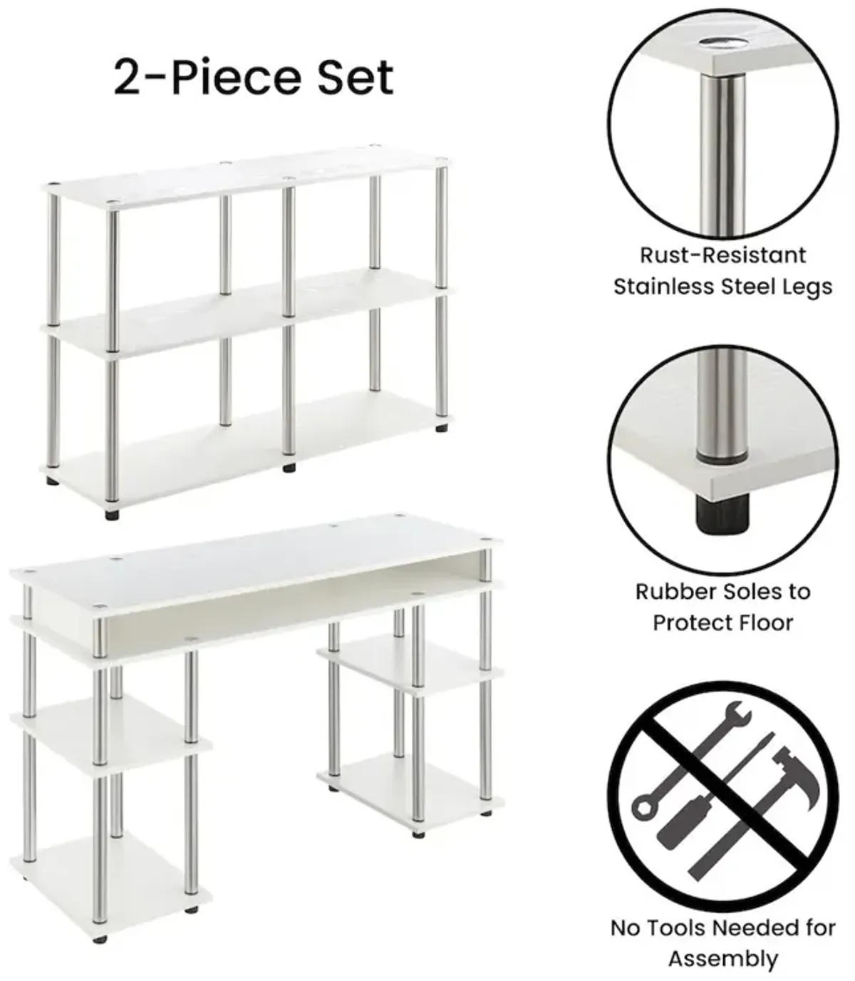 Convenience Concepts Designs2Go No Tools Desk and Console Table Set