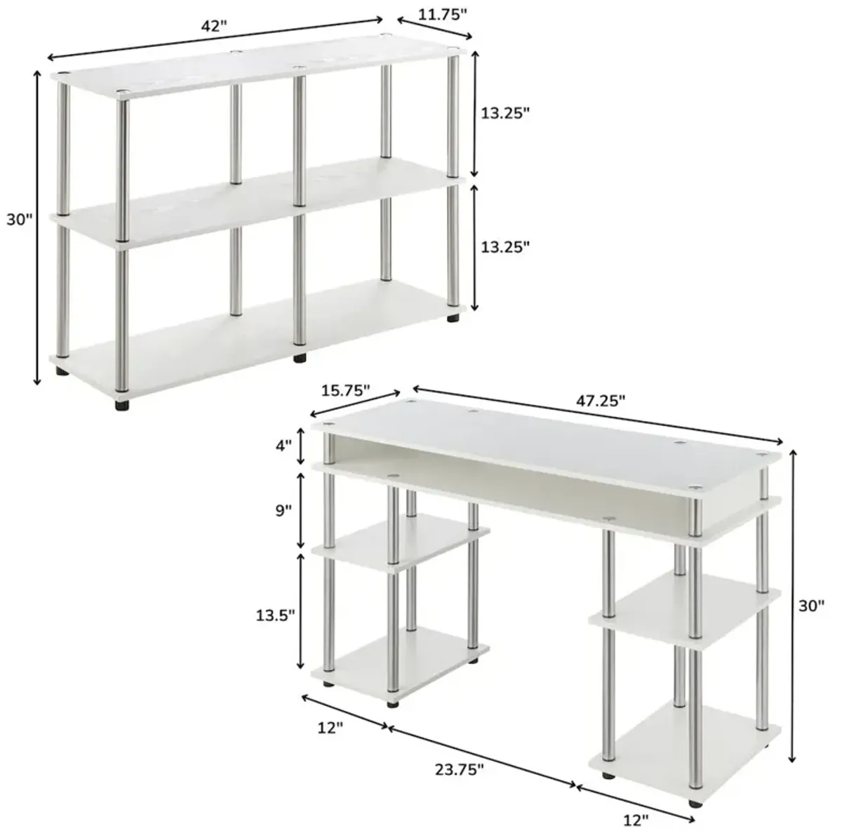 Convenience Concepts Designs2Go No Tools Desk and Console Table Set