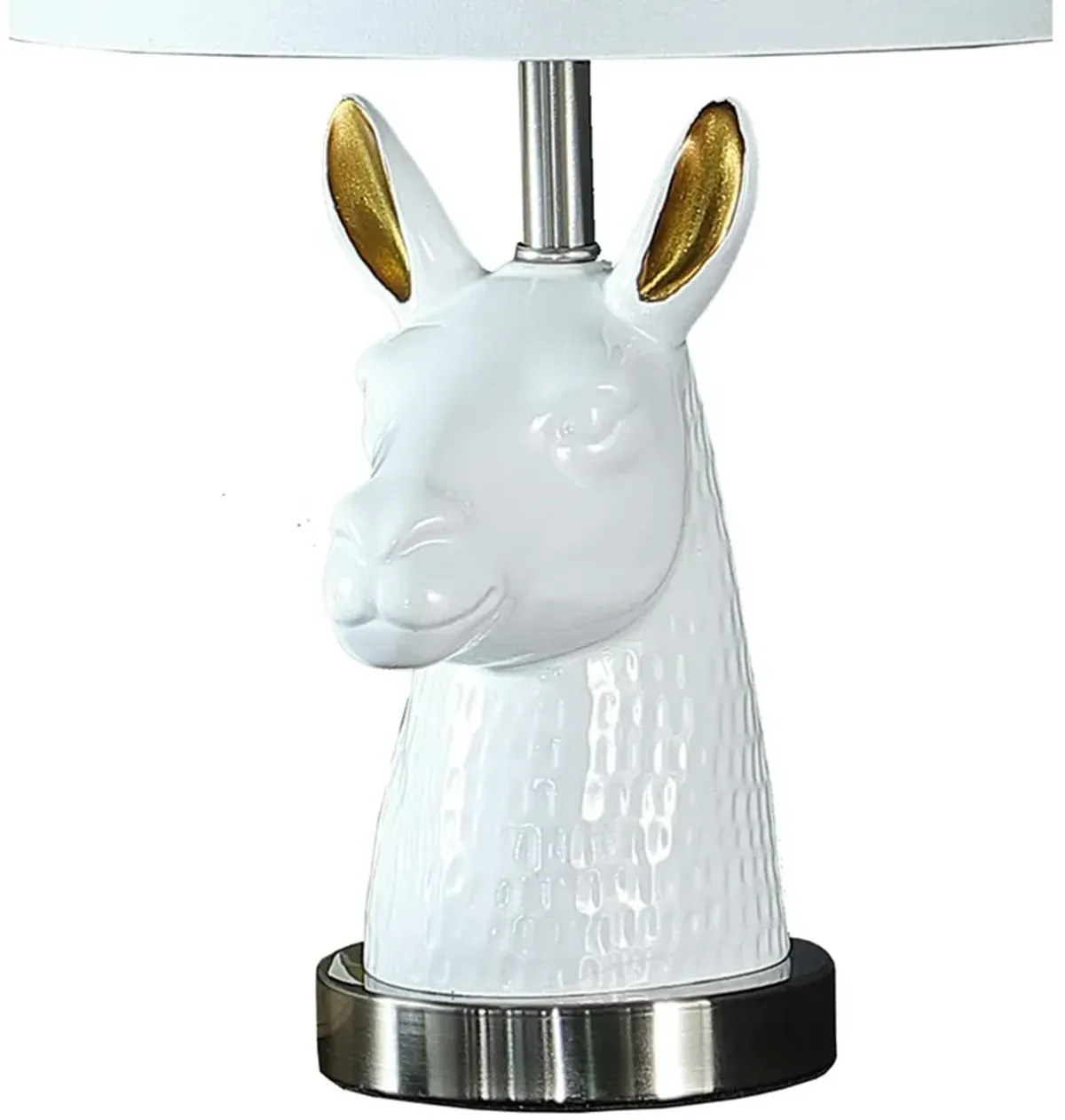 Metal Table Lamp with Llama Animal Head, White-Benzara