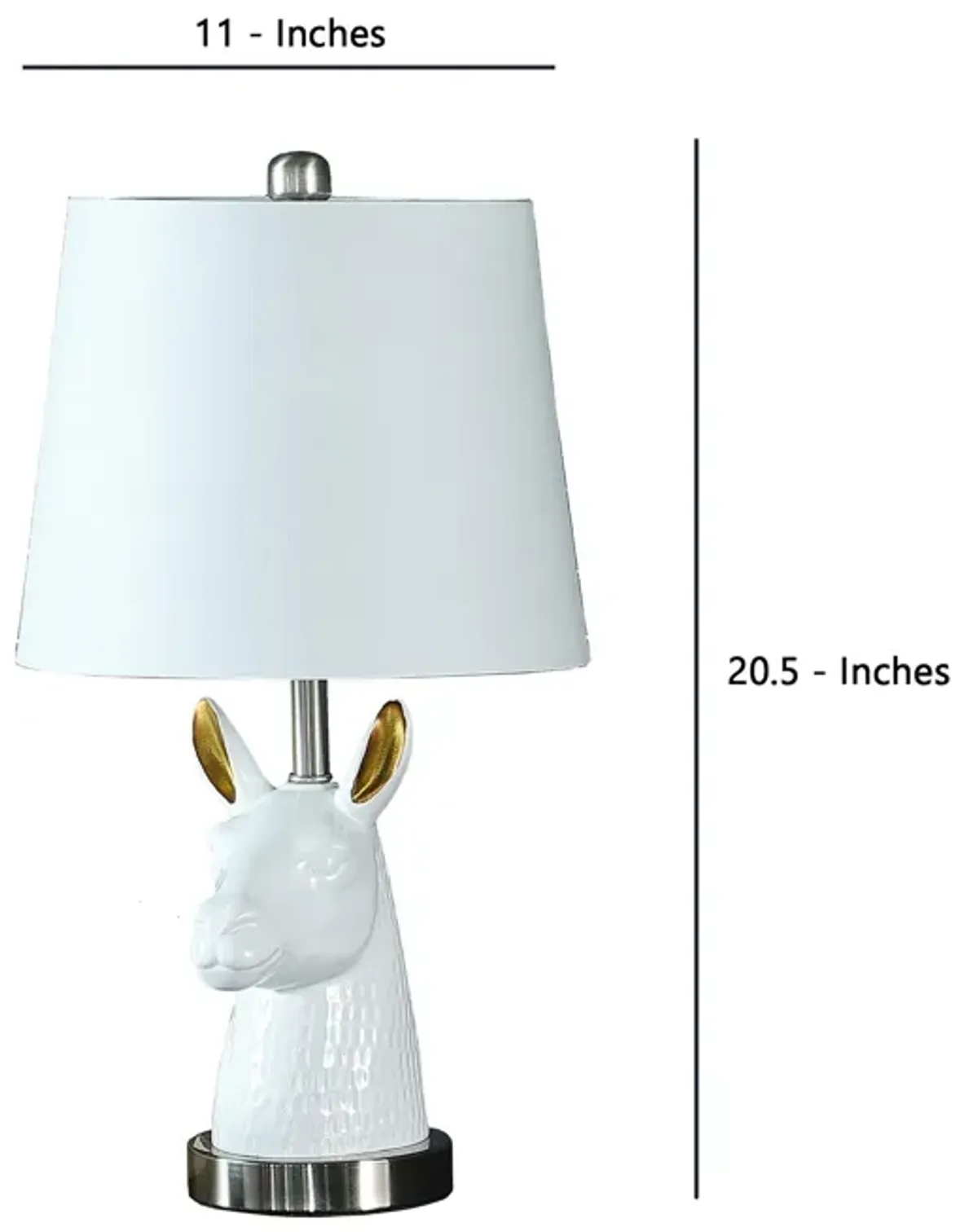 Metal Table Lamp with Llama Animal Head, White-Benzara