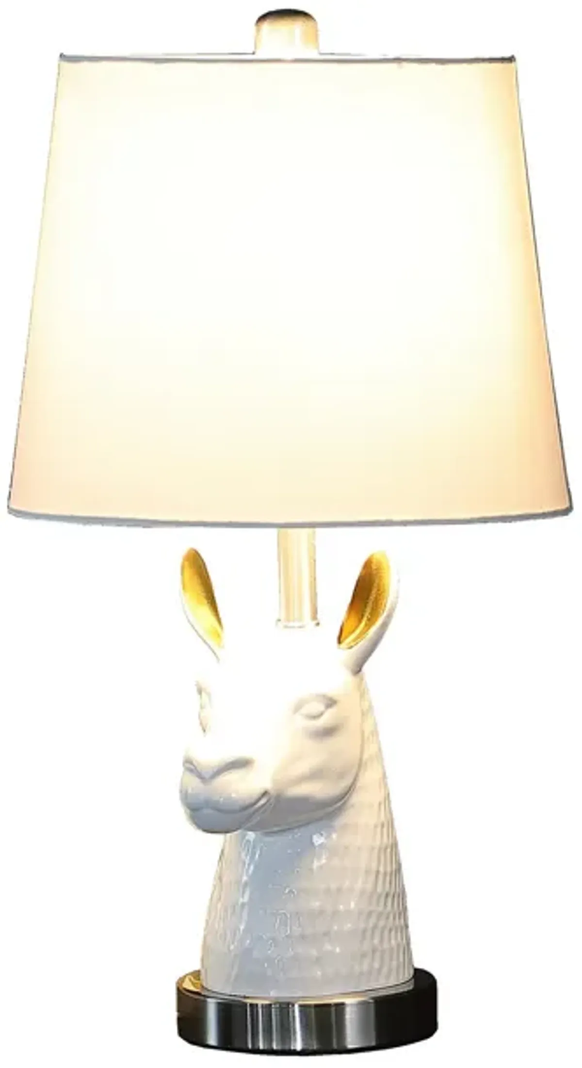 Metal Table Lamp with Llama Animal Head, White-Benzara