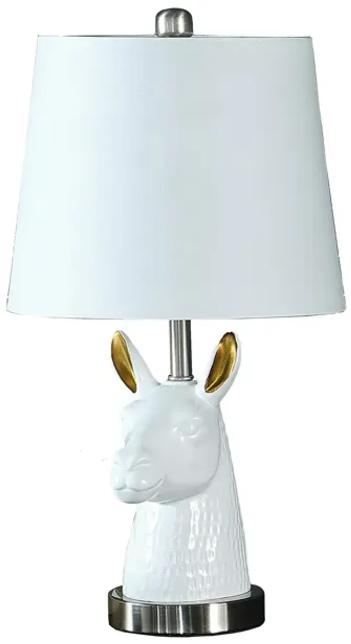 Metal Table Lamp with Llama Animal Head, White-Benzara