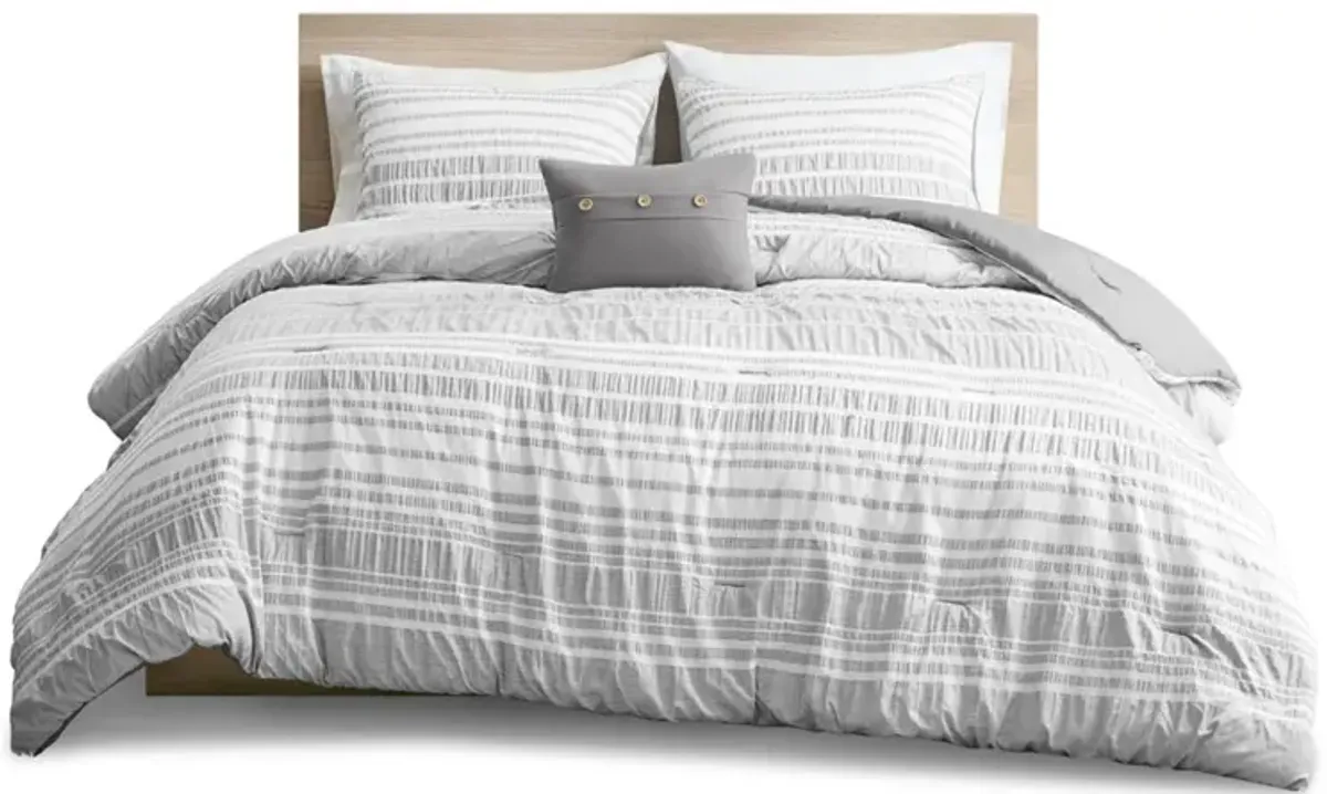 Gracie Mills Endellion Striped Comforter Set with Ruched Pattern