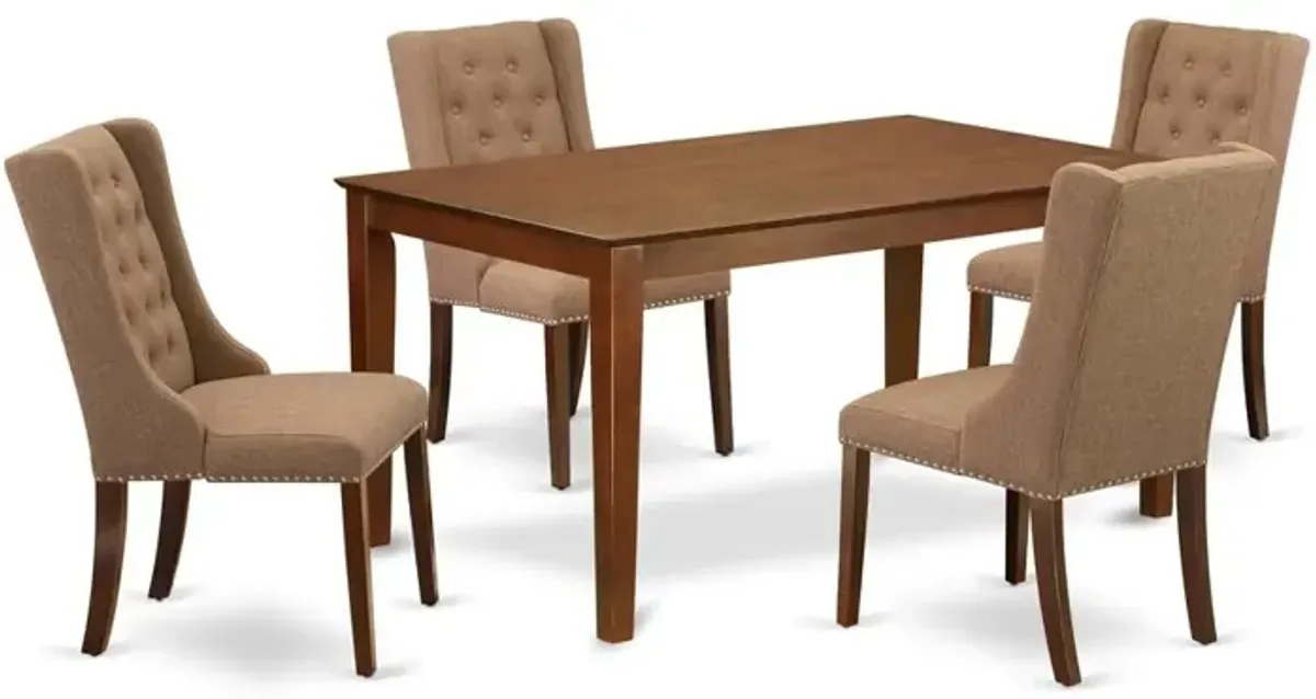 East West Furniture CAFO5-MAH-47 5-Pc Dinette Room Set Includes 1 Rectangular Dining Table and 4 Light Sable Linen Fabric dining room chairs with Button Tufted Back - Mahogany Finish