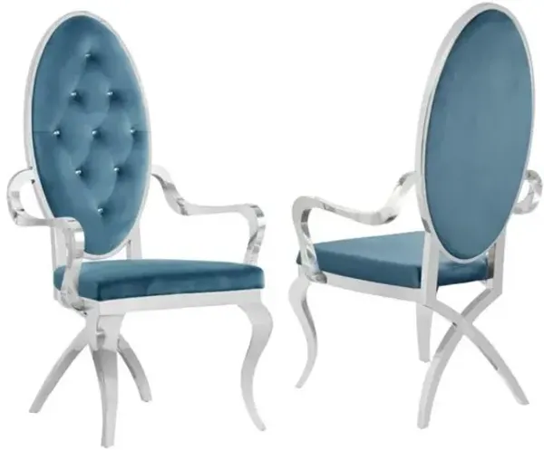 Best Quality Furniture Velvet Armchairs Set of 2, Stainless Steel, Teal