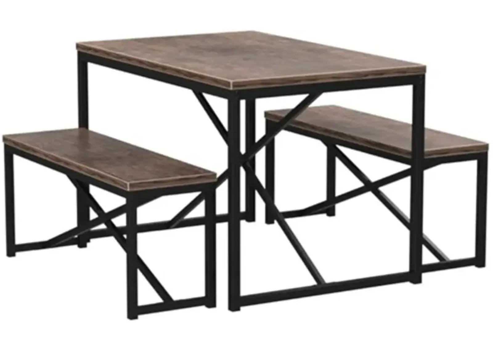 Hivvago Modern 3 Piece Dining Set with Wood Top Metal Frame Table and 2 Bench Chairs