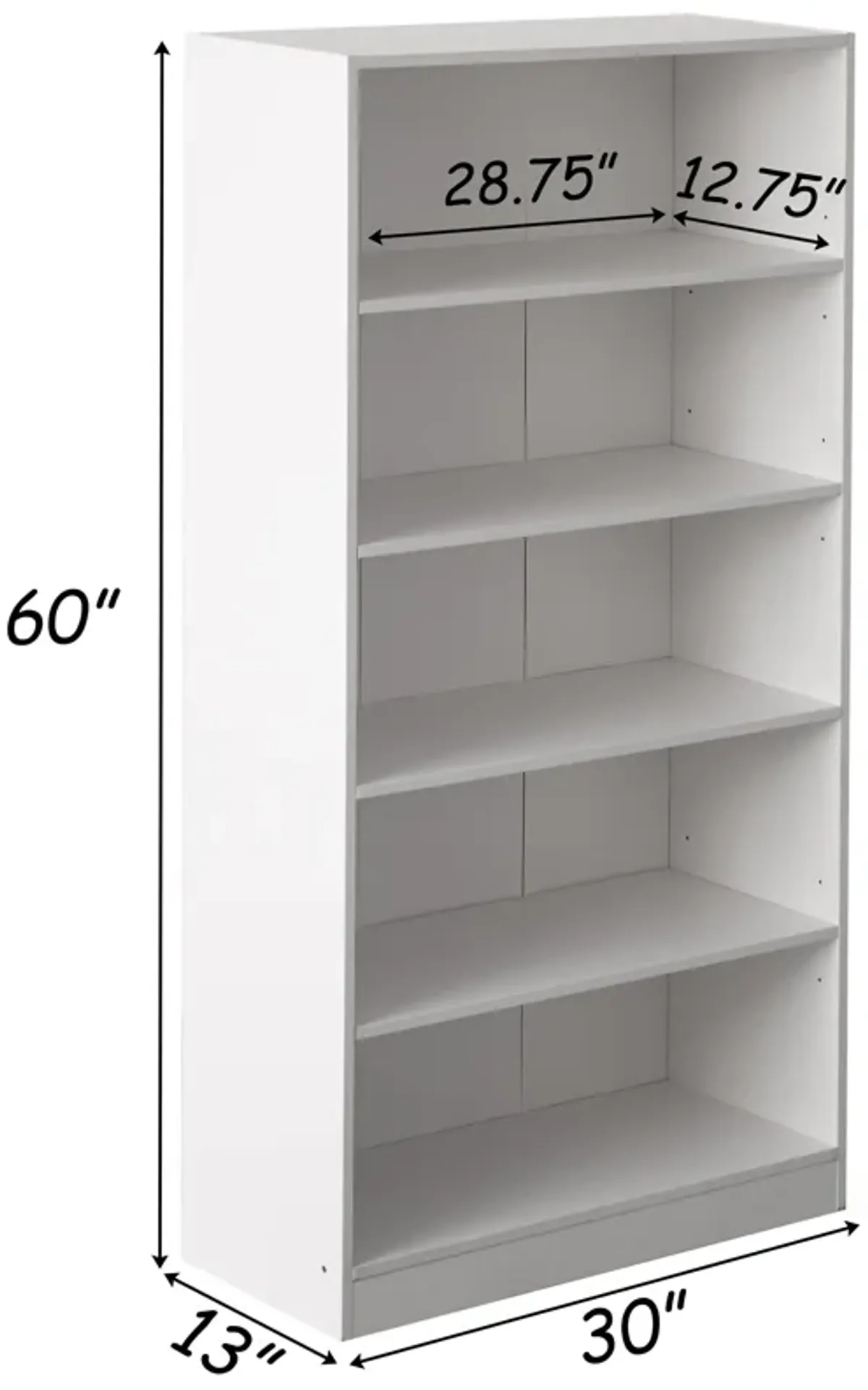 Freestanding Classic Wooden Display Bookshelf, Floor Standing Bookcase, with 5 Open Display Shelves, White