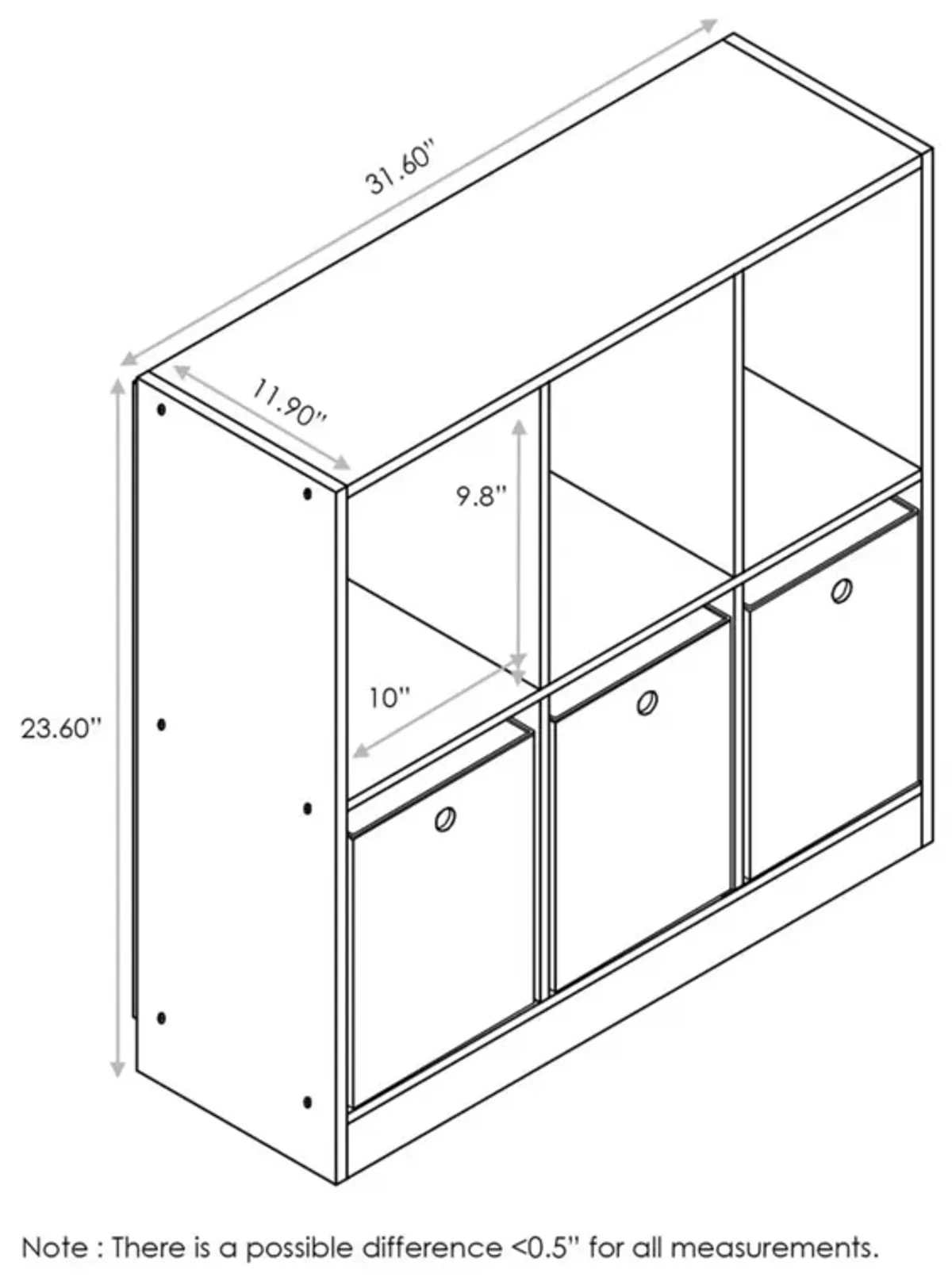 Furinno Basic 3x2 Cube Storage Bookcase Organizer with Bins, White/Light Blue