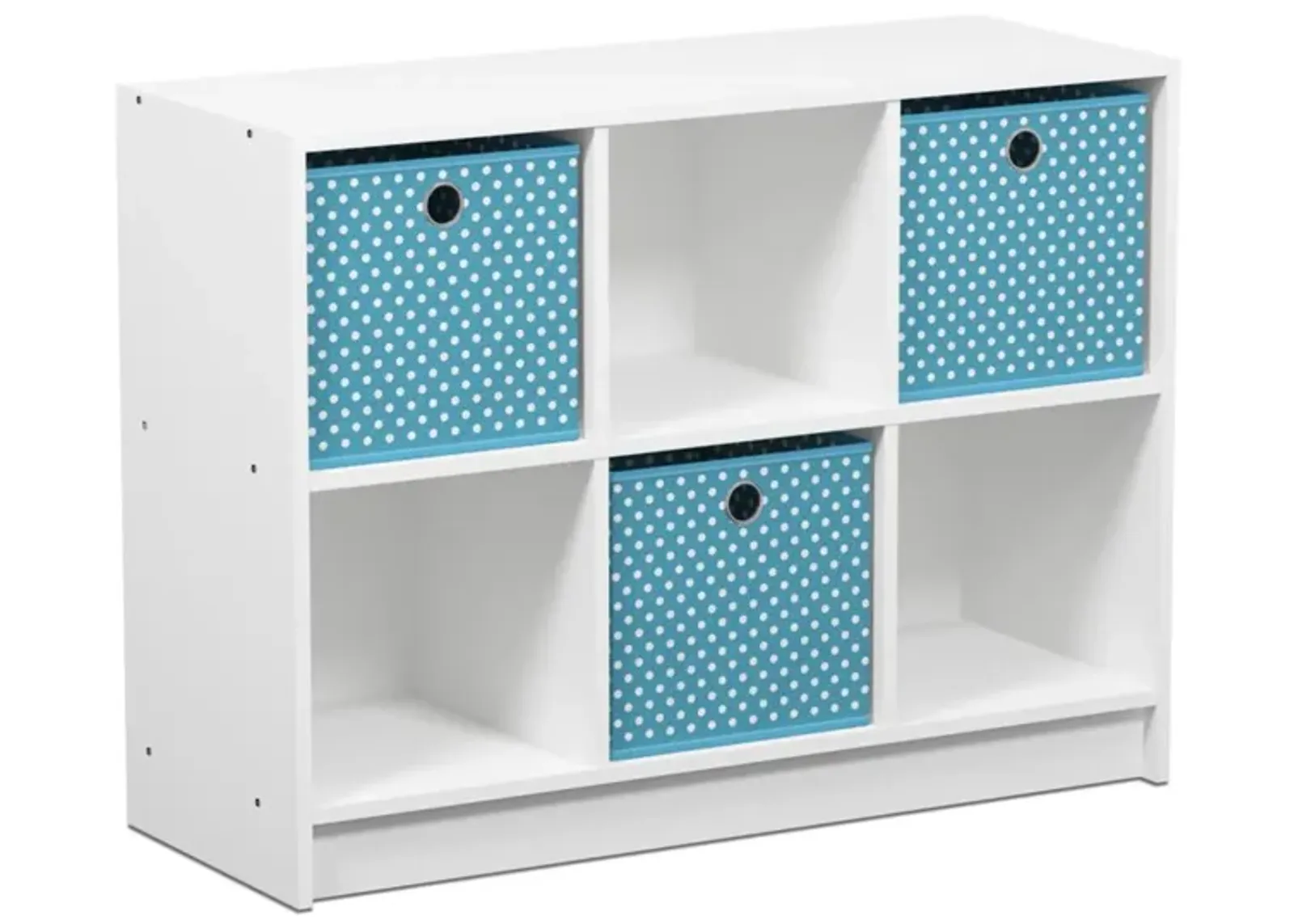 Furinno Basic 3x2 Cube Storage Bookcase Organizer with Bins, White/Light Blue