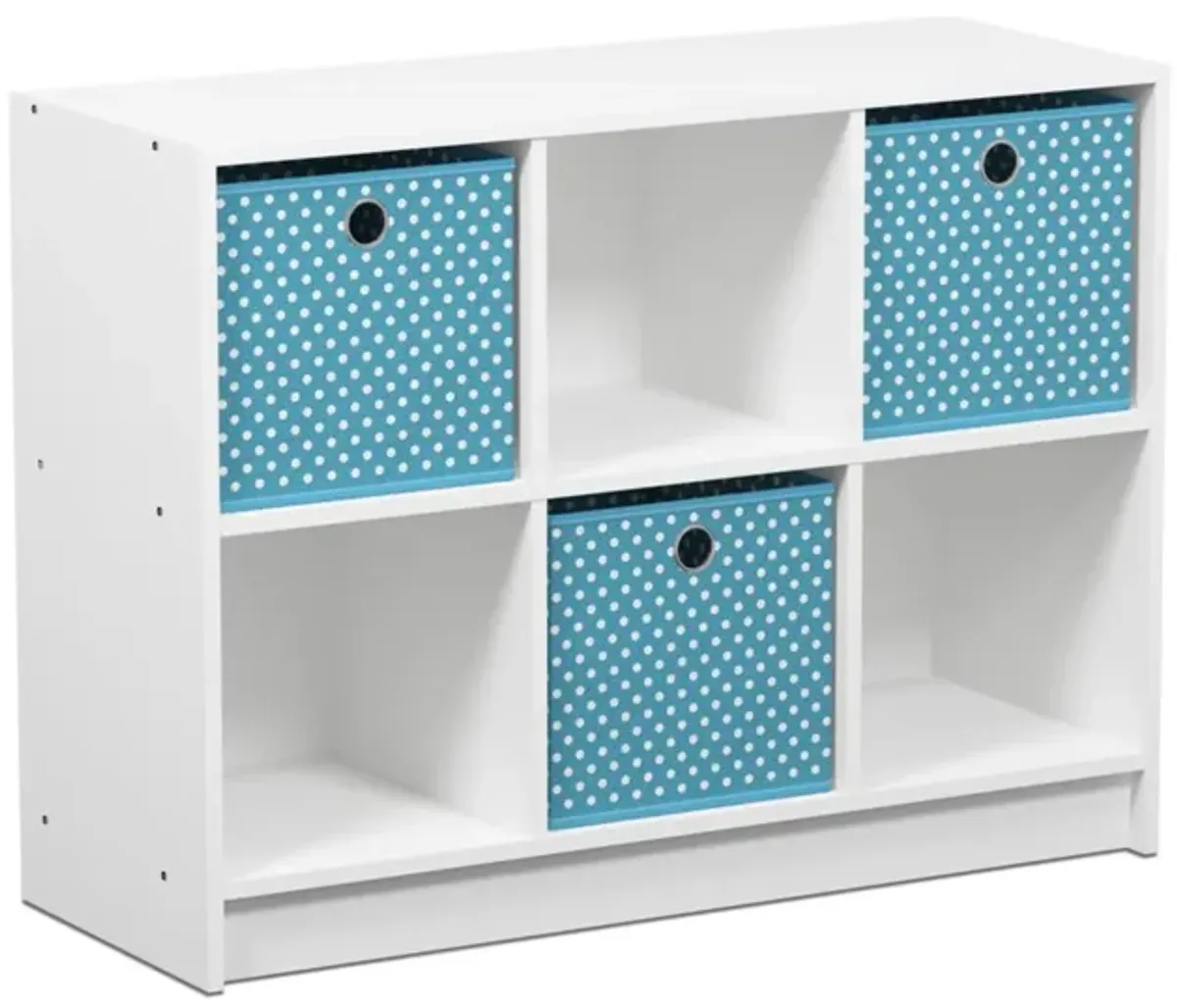 Furinno Basic 3x2 Cube Storage Bookcase Organizer with Bins, White/Light Blue