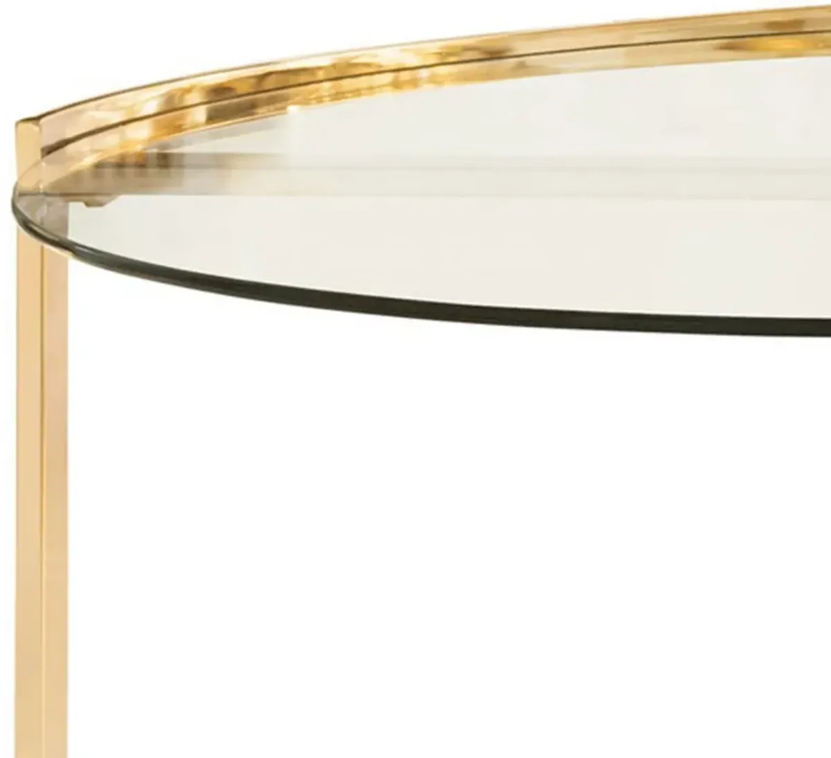 23 Inch Round Nesting Accent Tables, Glass Top, Metal Base, Set of 2, Gold-Benzara