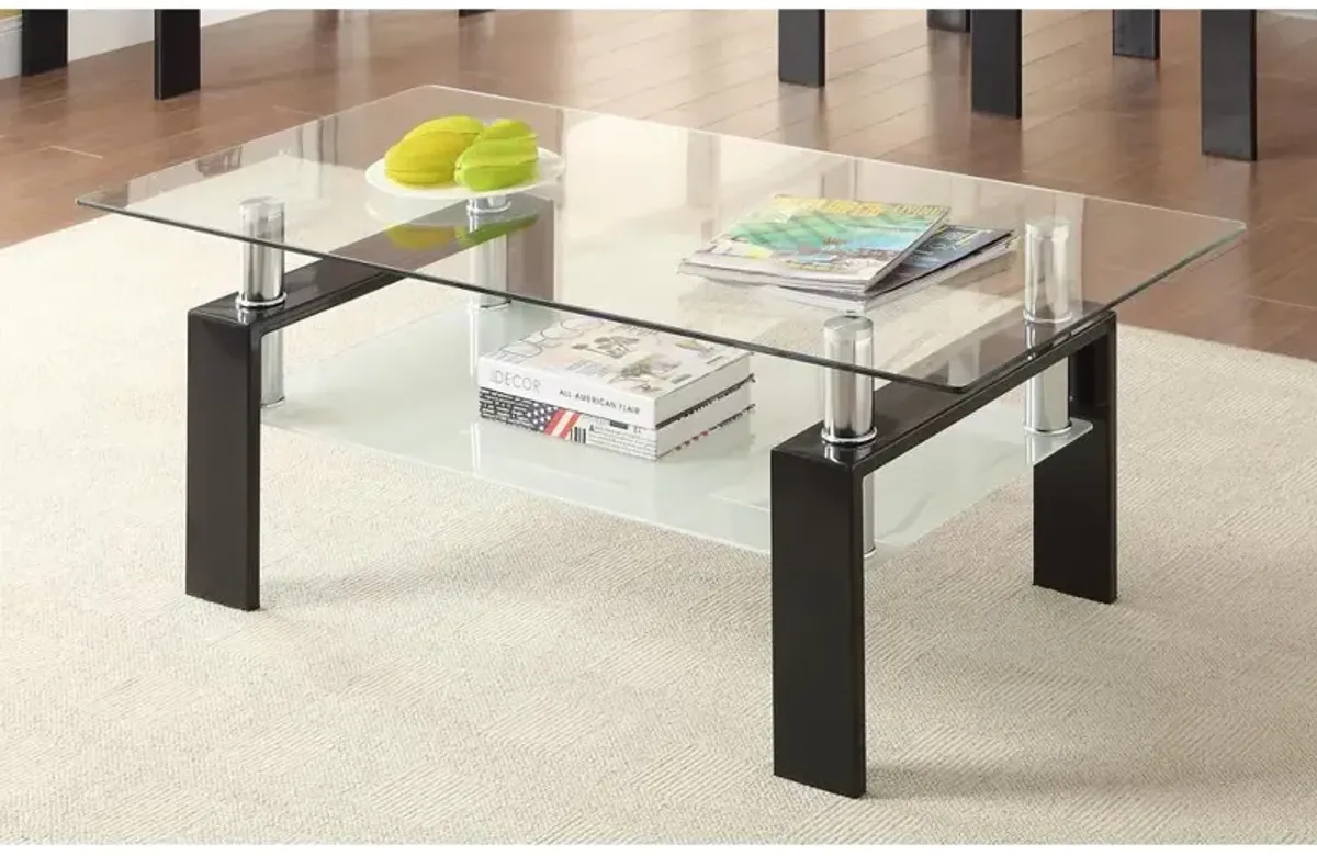 Dyer Tempered Glass Coffee Table with Shelf Black