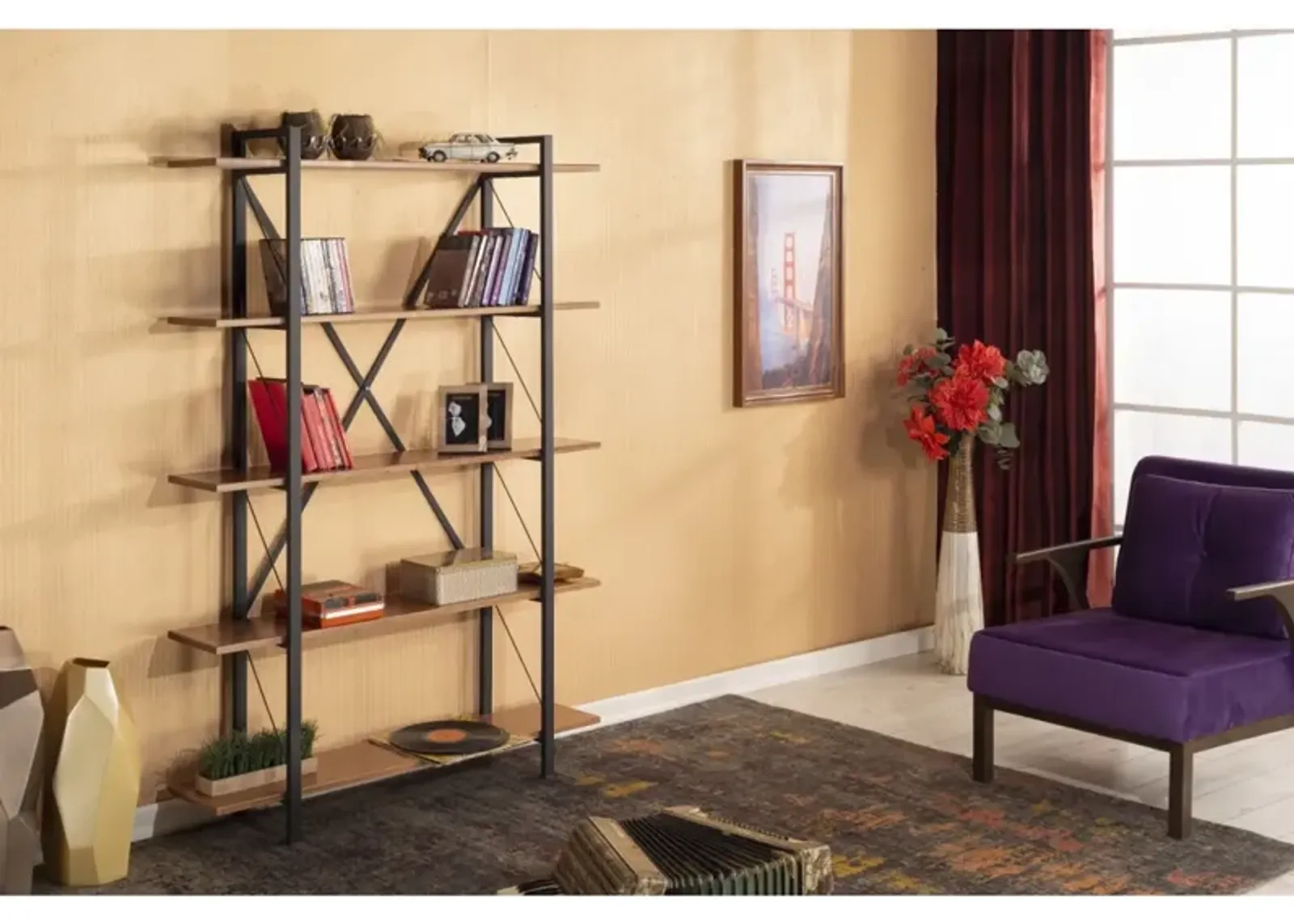 Lissandra 5 Tier Solid Wood Bookcase