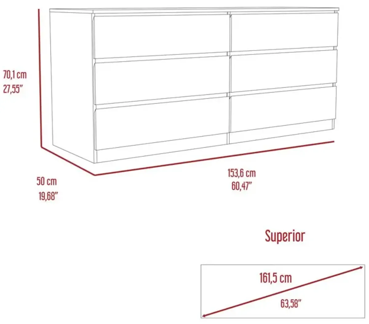 Cocora 6 Drawer Double Dresser - White