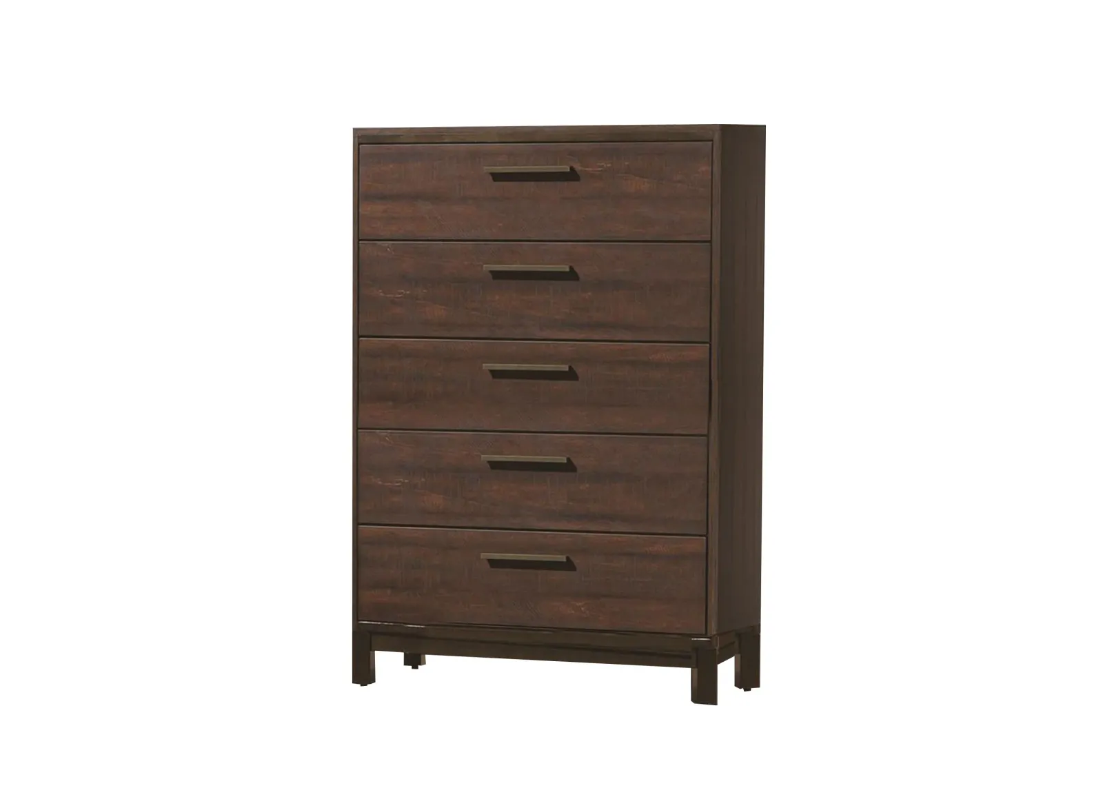 Wooden Chest with Five Drawers and Block Legs Support, Dark Brown-Benzara