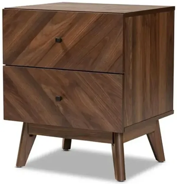 Hartman Mid-Century Modern Walnut Brown Finished Wood 2-Drawer Nightstand