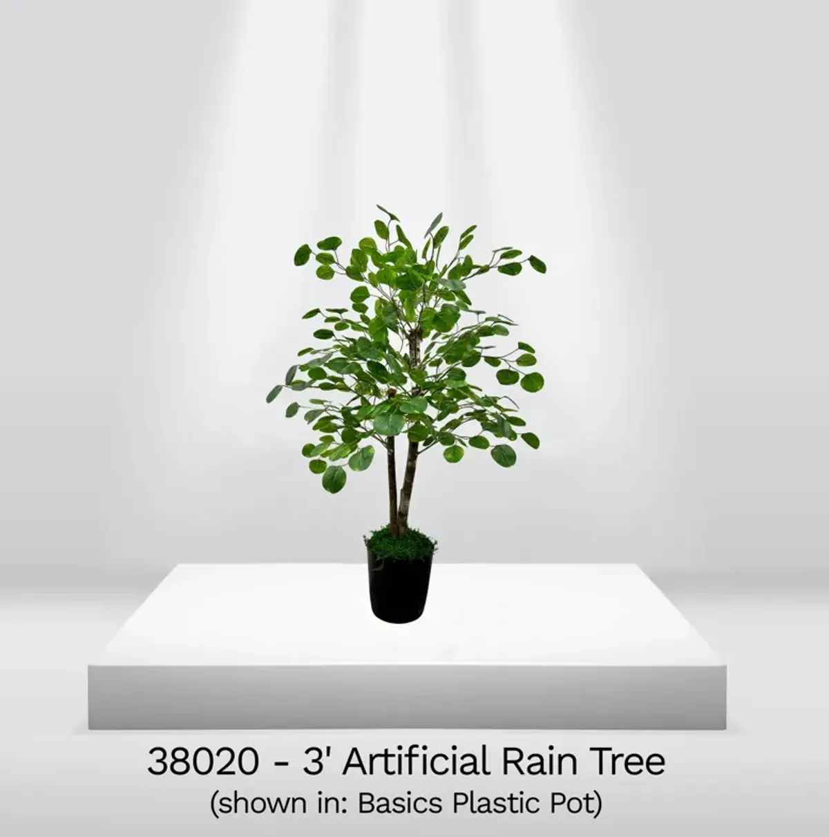 Handmade 3' Artificial Rain Tree In Home Basics Plastic Pot Made with Real Wood and Moss Accents