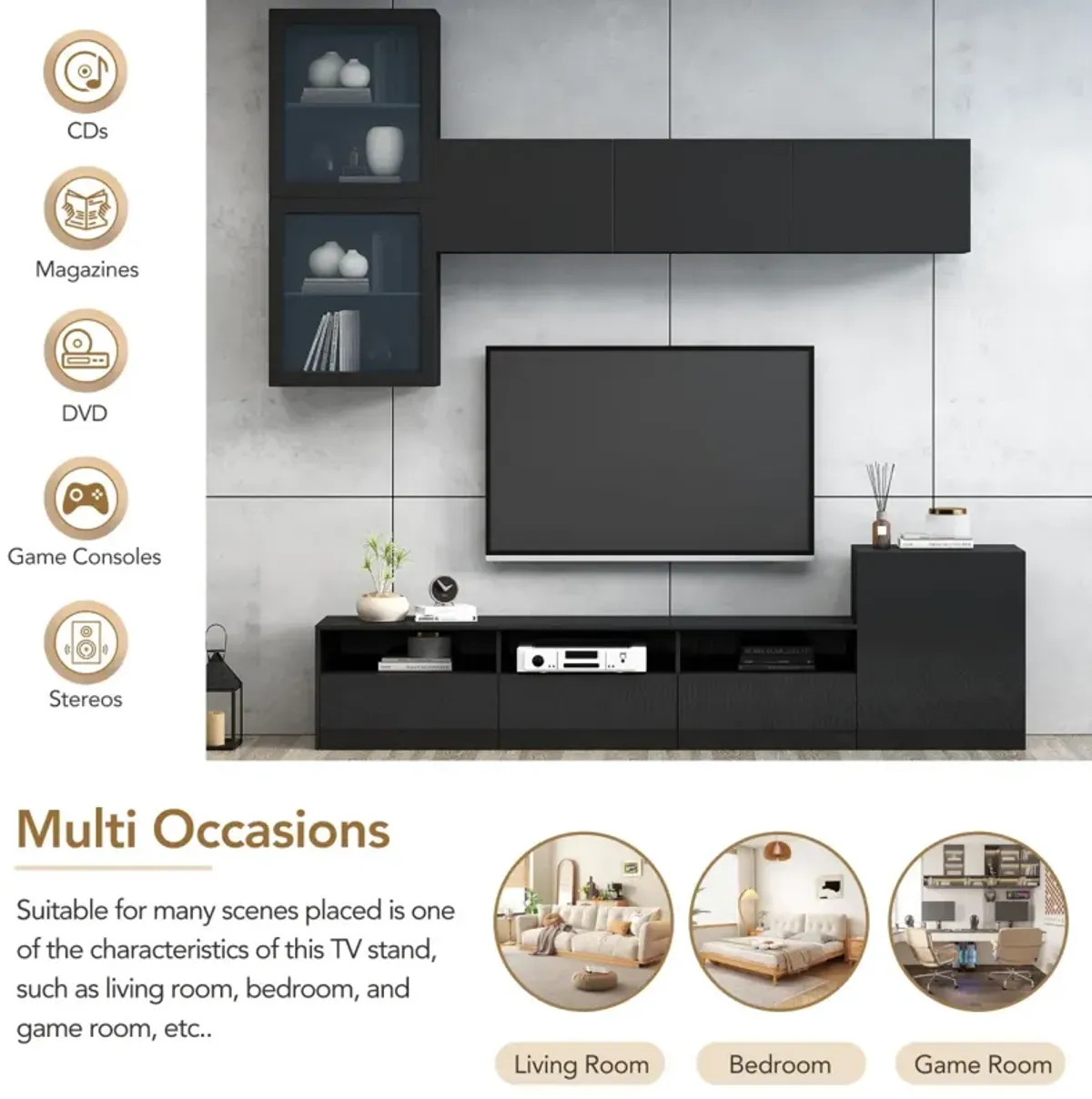 High Gloss TV Stand with Wall Mounted Cabinets